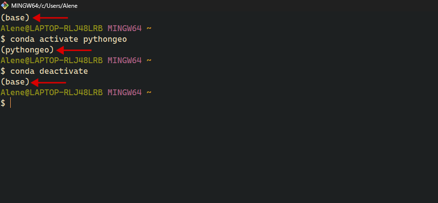 Activación y desactivación de los entornos.